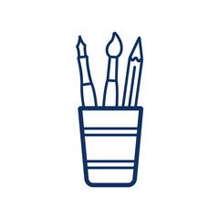 Paintbrush, pencil in a glass, icon on white background, vector illustration