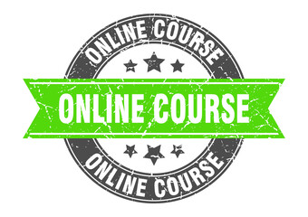 online course round stamp with ribbon. label sign