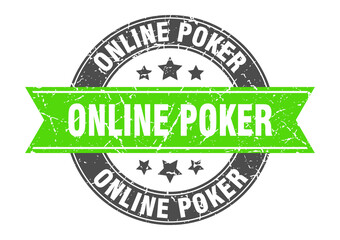 online poker round stamp with ribbon. label sign