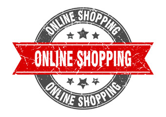 Obraz premium online shopping round stamp with ribbon. label sign
