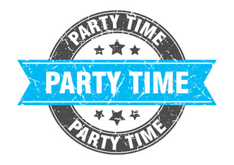 party time round stamp with ribbon. label sign
