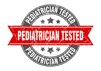 pediatrician tested round stamp with ribbon. label sign