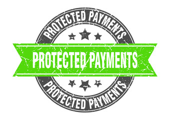 Obraz premium protected payments round stamp with ribbon. label sign