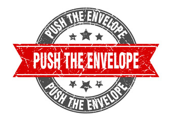 push the envelope round stamp with ribbon. label sign