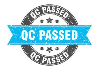 Fototapeta premium qc passed round stamp with ribbon. label sign