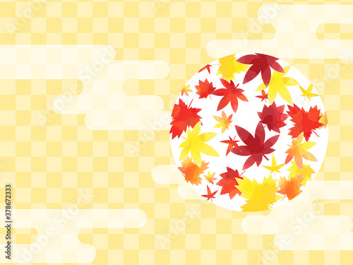 紅葉と市松模様の和風背景素材 Wall Mural Wallpaper Murals Konohana