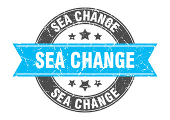 sea change round stamp with ribbon. label sign