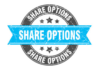 share options round stamp with ribbon. label sign