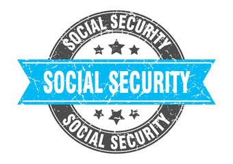 Fototapeta premium social security round stamp with ribbon. label sign