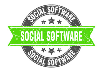 social software round stamp with ribbon. label sign