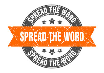 spread the word round stamp with ribbon. label sign