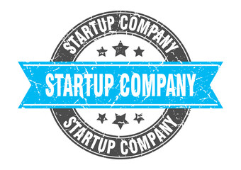 startup company round stamp with ribbon. label sign