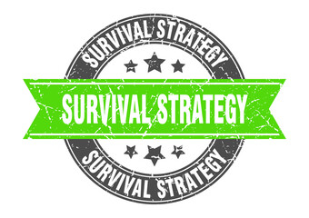 survival strategy round stamp with ribbon. label sign