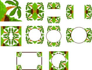 Set of Vector Design of a Green Tree Ornament Circle and Box Frame with a Nature Theme
