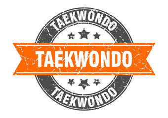 taekwondo round stamp with ribbon. label sign