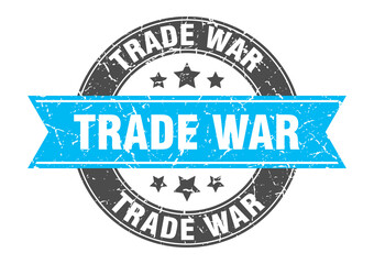 trade war round stamp with ribbon. label sign
