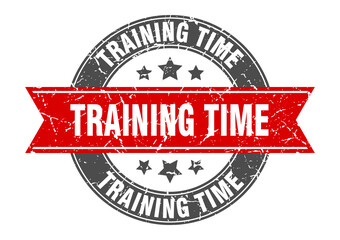 training time round stamp with ribbon. label sign