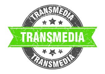 transmedia round stamp with ribbon. label sign