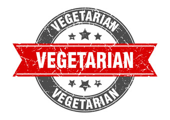 Fototapeta premium vegetarian round stamp with ribbon. label sign