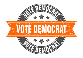vote democrat round stamp with ribbon. label sign