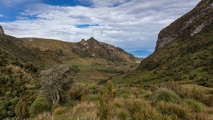 Landscape in Los Nevados National Natural Park in Colombia. Nevado de Santa Isabel and Nevado del Ruiz volcano. colombian landscape. 