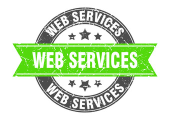 web services round stamp with ribbon. label sign