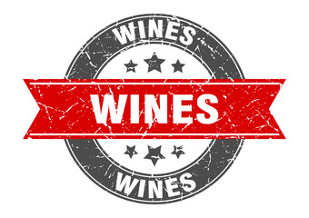 wines round stamp with ribbon. label sign