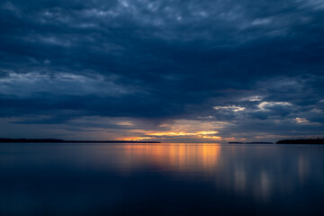Beautiful blue hours sunset at Lake Superior summer Michigan