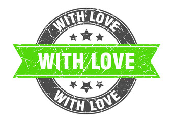 with love round stamp with ribbon. label sign