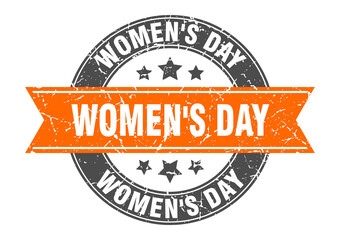 women's day round stamp with ribbon. label sign