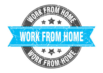 work from home round stamp with ribbon. label sign
