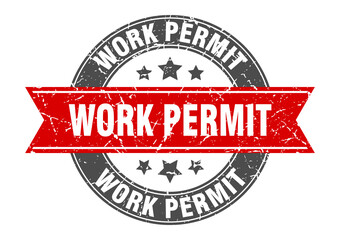 work permit round stamp with ribbon. label sign