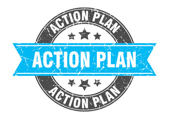 action plan round stamp with ribbon. label sign