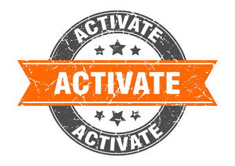 activate round stamp with ribbon. label sign