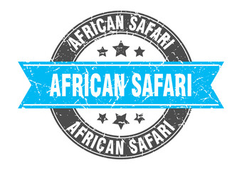 african safari round stamp with ribbon. label sign