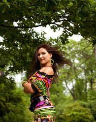 Woman relaxing outdoors smiling