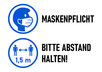 Set of Round Sticker Icons for Coronavirus Measures in German including 