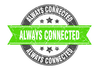 always connected round stamp with ribbon. label sign