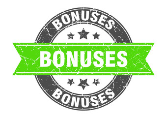 bonuses round stamp with ribbon. label sign