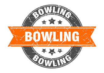 bowling round stamp with ribbon. label sign