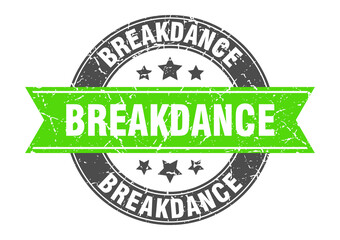 breakdance round stamp with ribbon. label sign