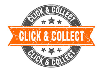 click & collect round stamp with ribbon. label sign
