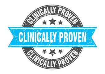 clinically proven round stamp with ribbon. label sign