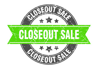 closeout sale round stamp with ribbon. label sign