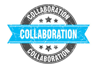 collaboration round stamp with ribbon. label sign