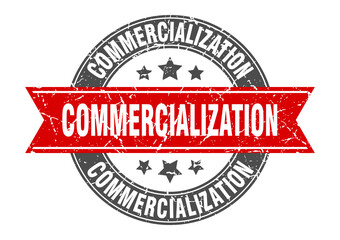 commercialization round stamp with ribbon. label sign