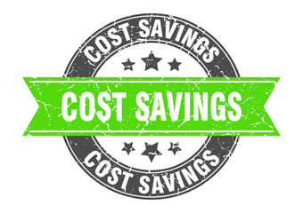 cost savings round stamp with ribbon. label sign