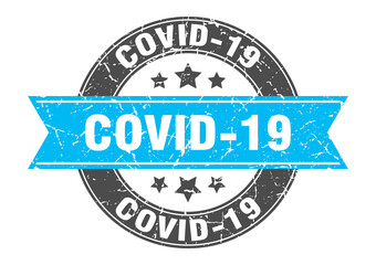 covid-19 round stamp with ribbon. label sign