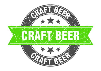 Fototapeta premium craft beer round stamp with ribbon. label sign
