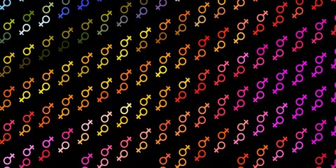 Dark Multicolor vector backdrop with woman's power symbols.